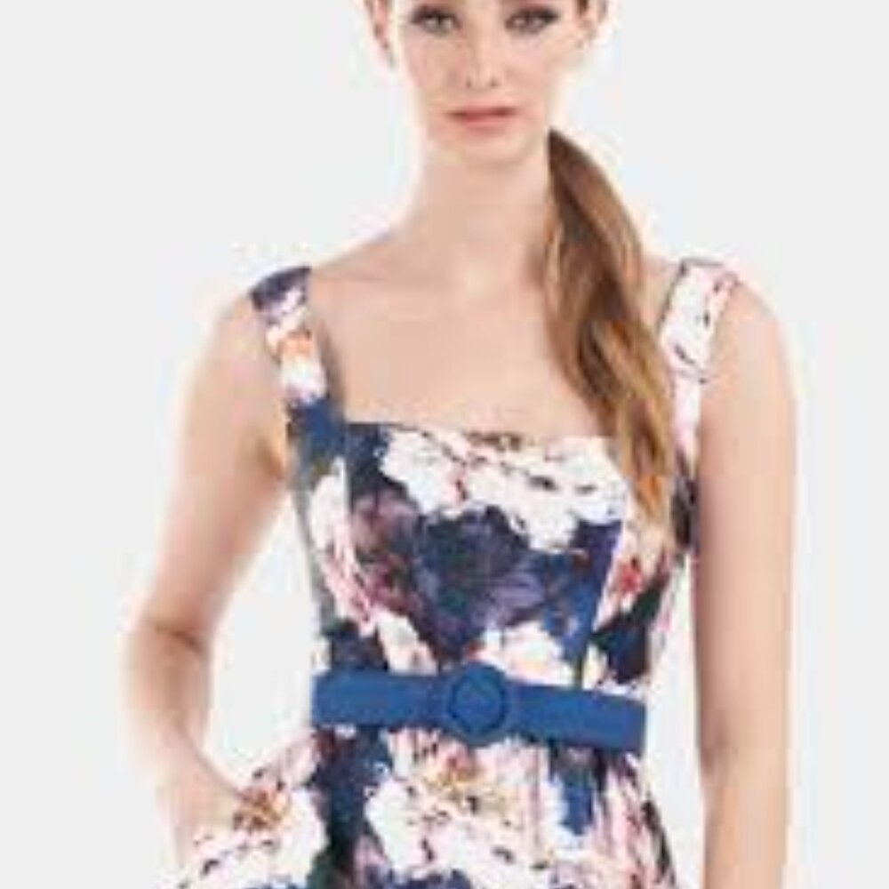 Kay Unger blush blue floral Lydia tea length cocktail dress size 10 - Picture 5 of 11